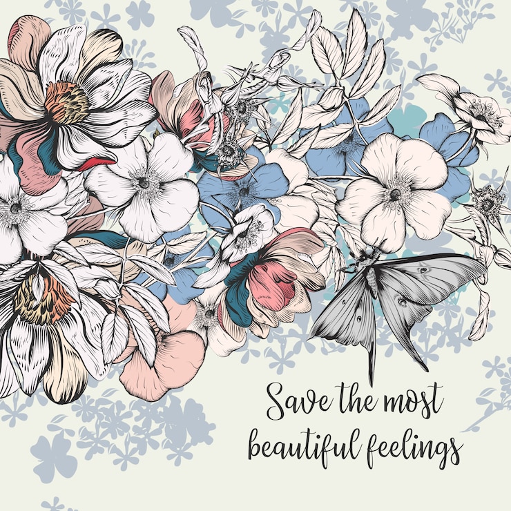 Gratis Vector bewaar de datumkaart in vintage patroon met roze bloemen