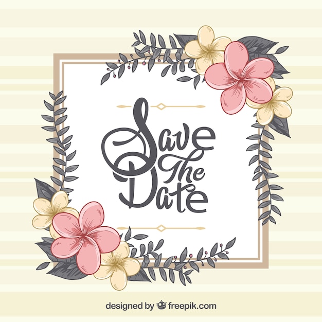 Gratis vector bewaar de datumkaart met florale ornamenten