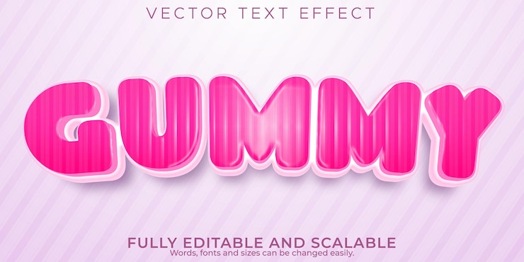 Gratis Vector bewerkbaar teksteffect gummy, 3d-roze en gom-lettertype