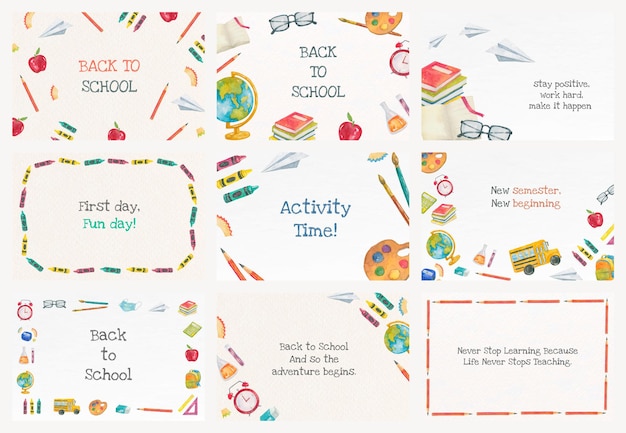 Gratis vector bewerkbare educatie banner sjabloon vector set voor terug naar school illustratie