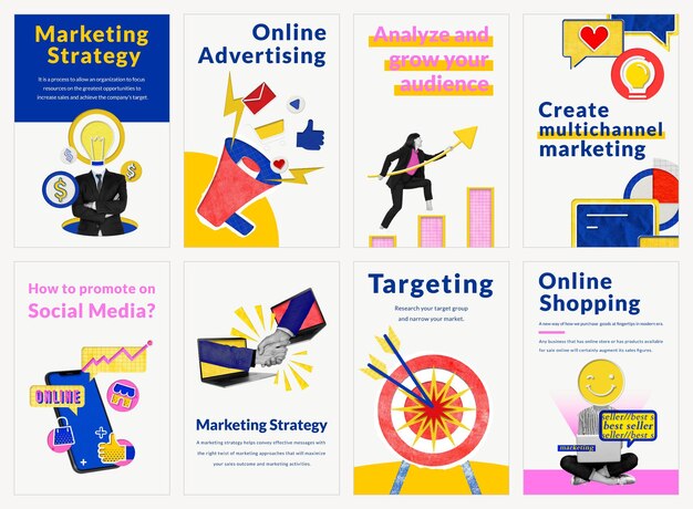 Bewerkbare marketingsjablonenvector voor geremixte media voor e-commercebedrijven die compatibel zijn met AI-set