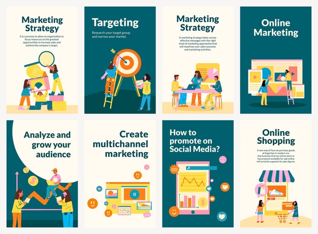 Bewerkbare marketingsjabloon voor startende bedrijven in platte set
