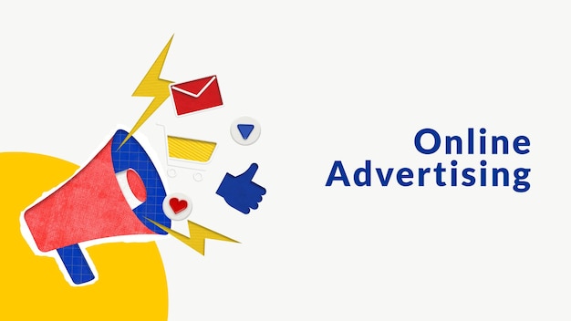 Gratis vector bewerkbare online advertentiesjabloon met megafoon voor e-commercebedrijven