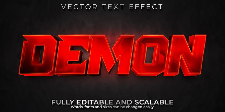 Gratis Vector bewerkbare teksteffect demon, 3d-horror en glanzende letterstijl