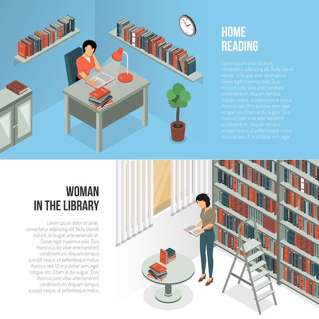 Gratis vector bibliotheekuren banners set