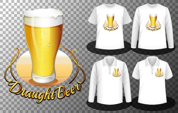 Bierglas logo met set van verschillende shirts met bierglas logoscherm op shirts