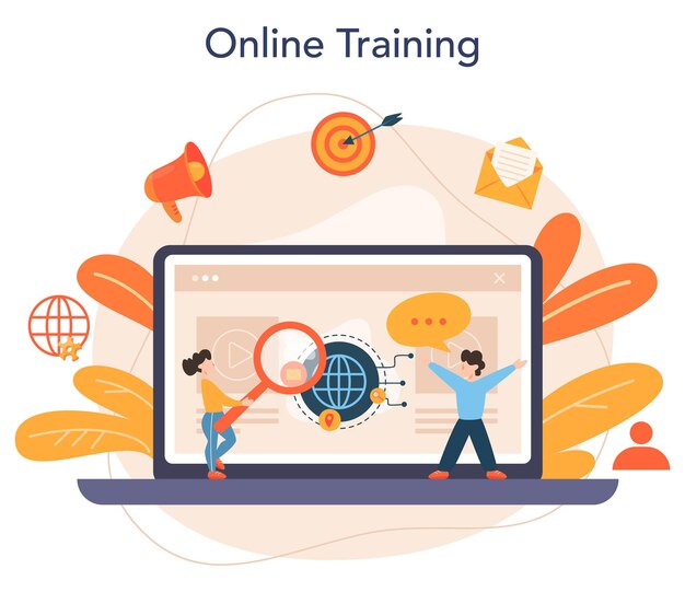 Big data online service of platform Moderne computertechnologie Analyseren van digitale informatie van internet Online training Geïsoleerde platte vectorillustratie