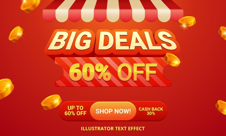 Gratis Vector big deal 3d bewerkbare teksteffectsjabloon