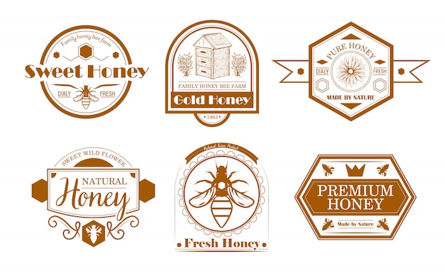 Bijen boerderij etiketten instellen Gratis Vector