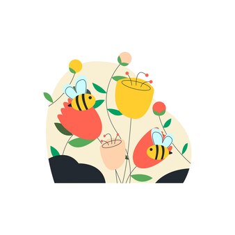 Bijen en bloem vector natuur illustratie sticker