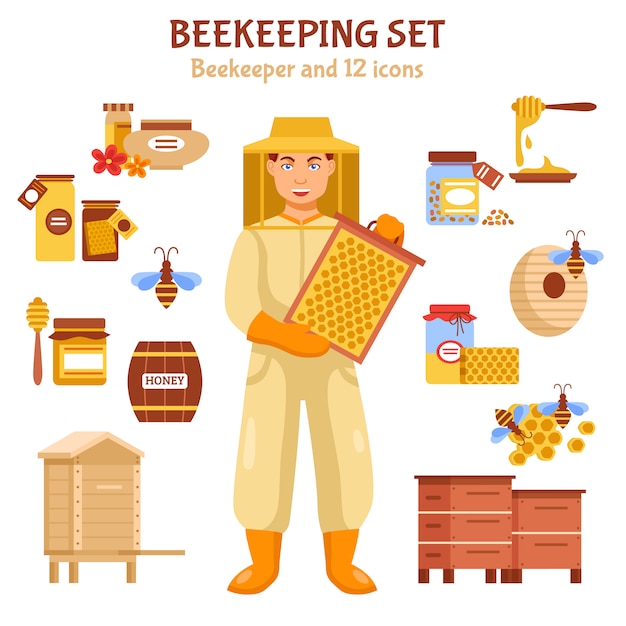 Bijenteelt Honing illustratie Icon Set