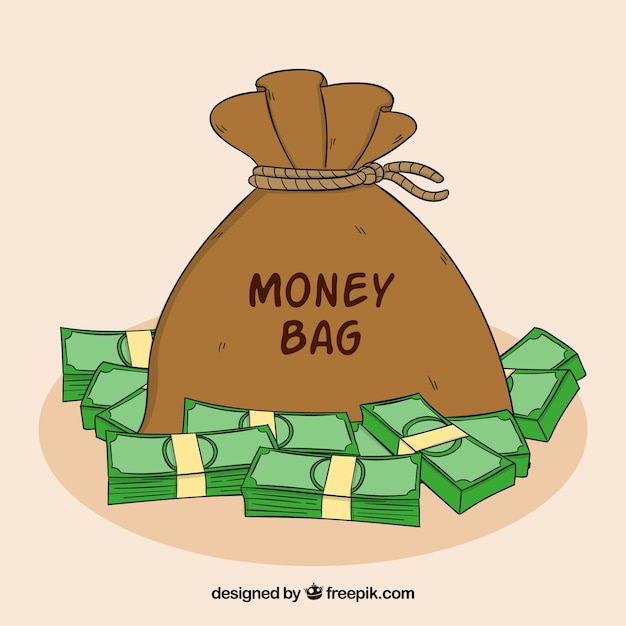 Gratis vector bills achtergrond en geld tas