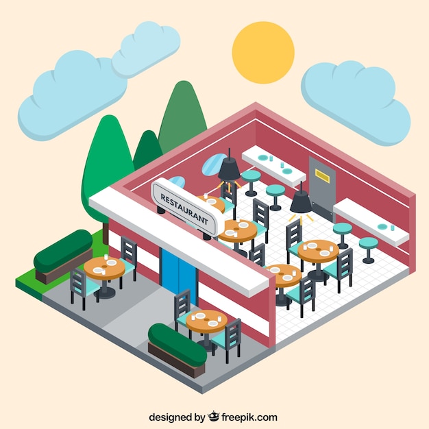 Gratis vector binnen en buiten restaurant