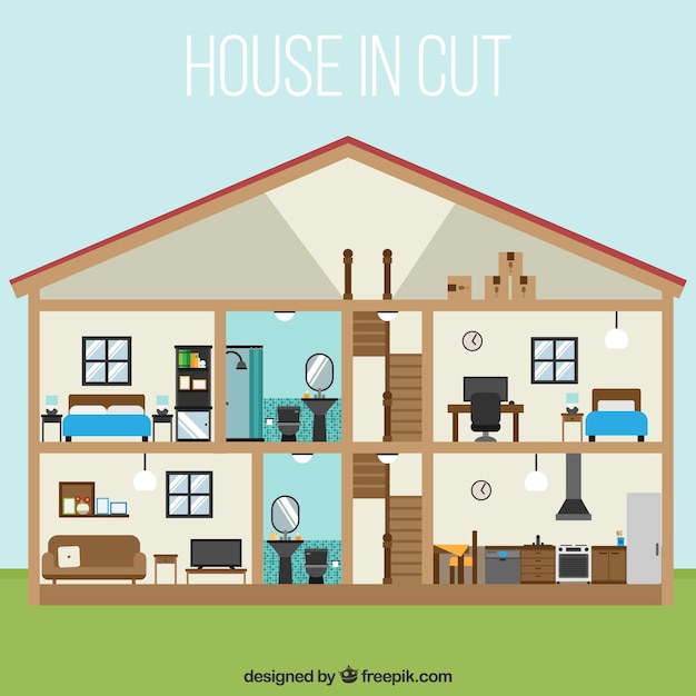 Gratis vector binnenlandse mening van groot huis in plat design