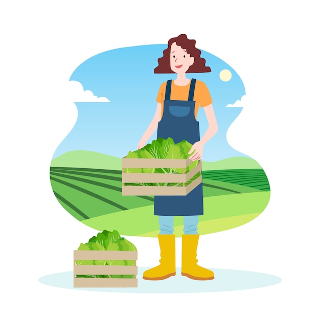 Biologisch landbouwconcept met de salade van de vrouwenholding