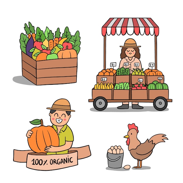 Gratis vector biologisch landbouwconcept met markt