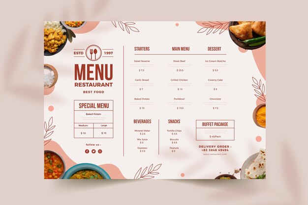 Biologisch plat rustiek restaurantmenu