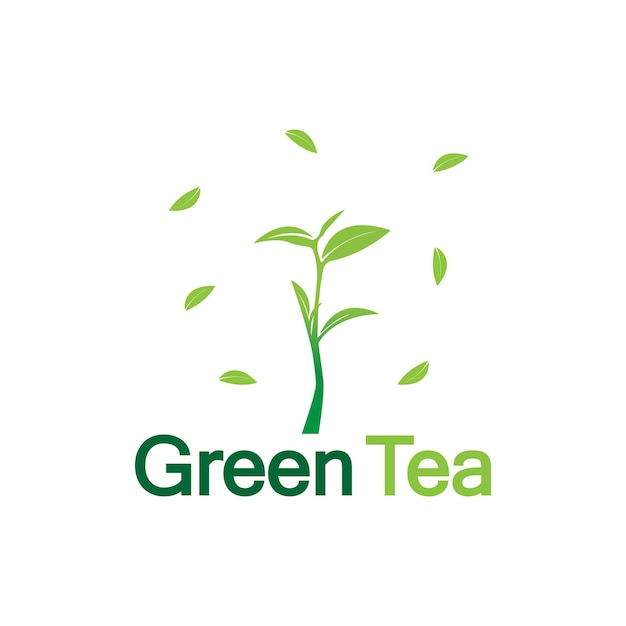 Biologische groene thee logo vector pictogram symbool ontwerp Premium Vector