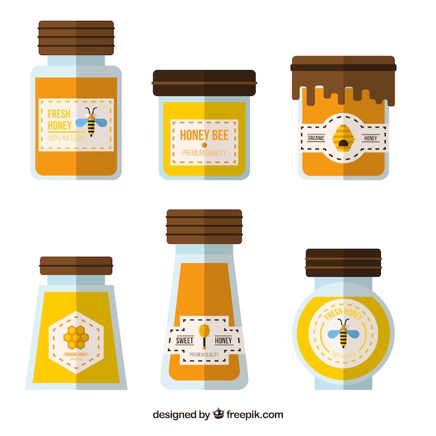 Gratis vector biologische honing verpakking, vlakke stijl