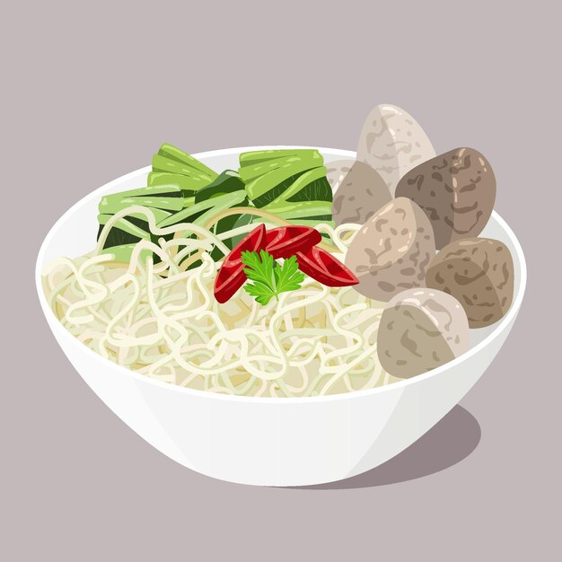 Biologische platte bakso in een kom