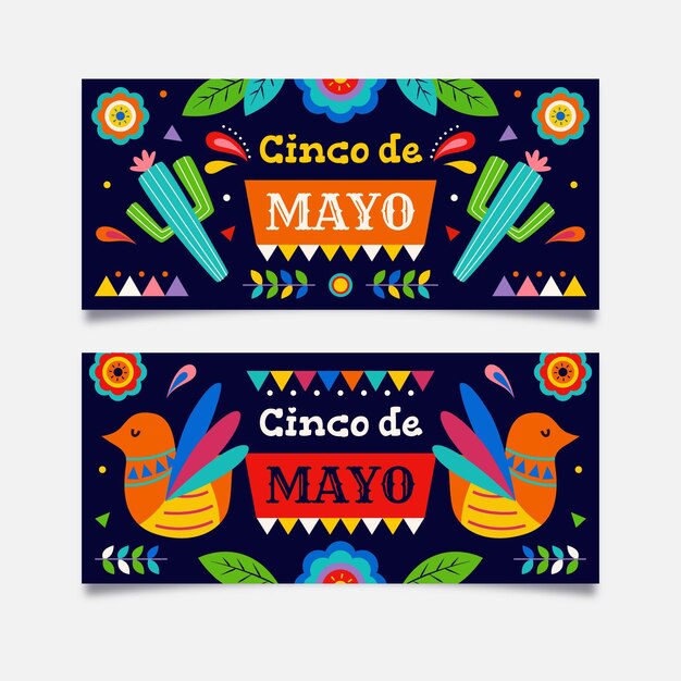 Biologische platte cinco de mayo-banners instellen