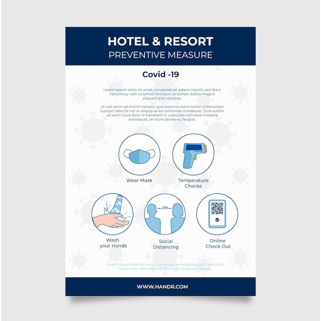 Biologische platte coronaviruspreventie poster sjabloon voor hotels Gratis Vector