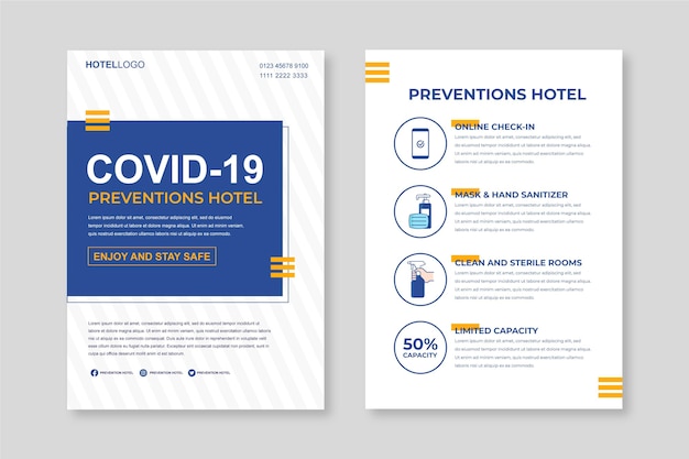 Biologische platte coronaviruspreventie poster sjabloon voor hotels