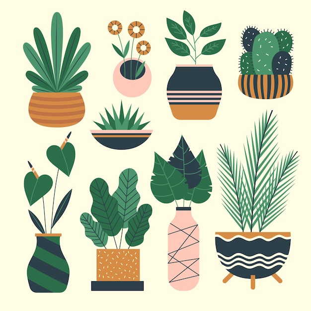 Gratis vector biologische platte design kamerplant collectie