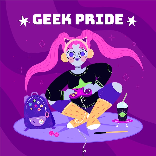 Biologische platte geek pride-dag illustratie