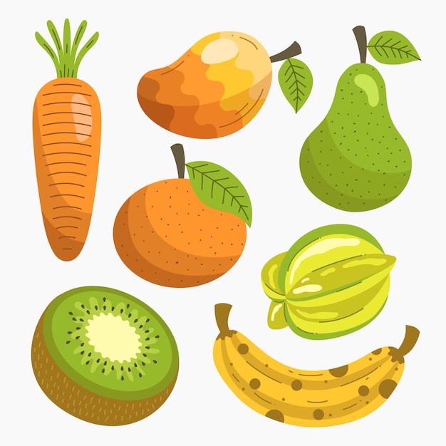 Gratis vector biologische platte heerlijke fruitcollectie