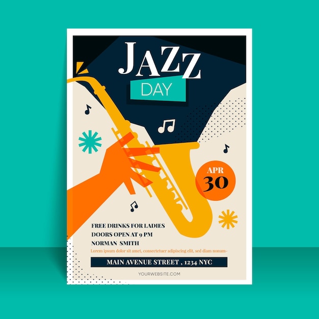 Biologische platte internationale jazz dag poster sjabloon