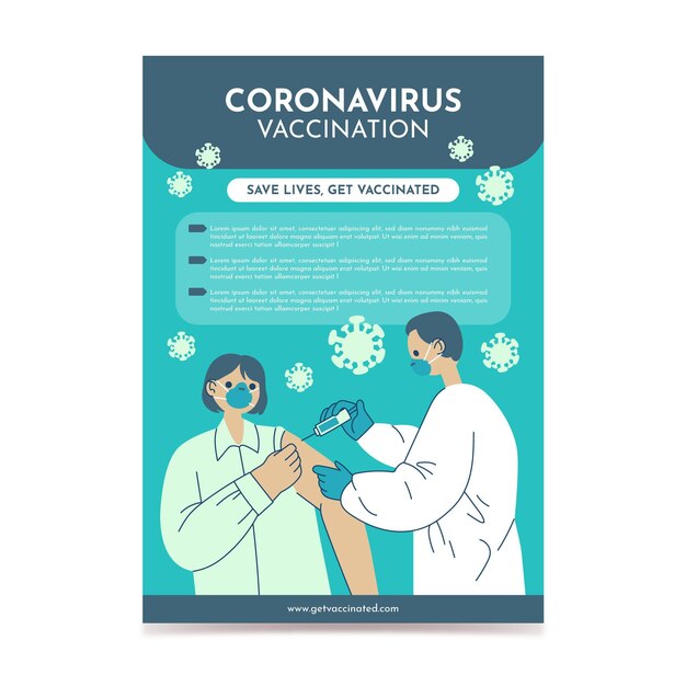 Biologische platte ontwerp flyer voor vaccinatie tegen coronavirus