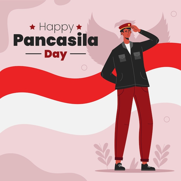 Gratis vector biologische platte pancasila dag illustratie