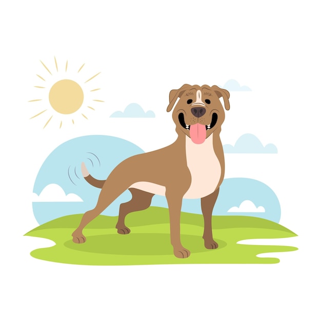 Gratis vector biologische platte schattige pitbull illustratie