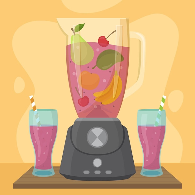 Gratis vector biologische platte smoothies in blenderglas