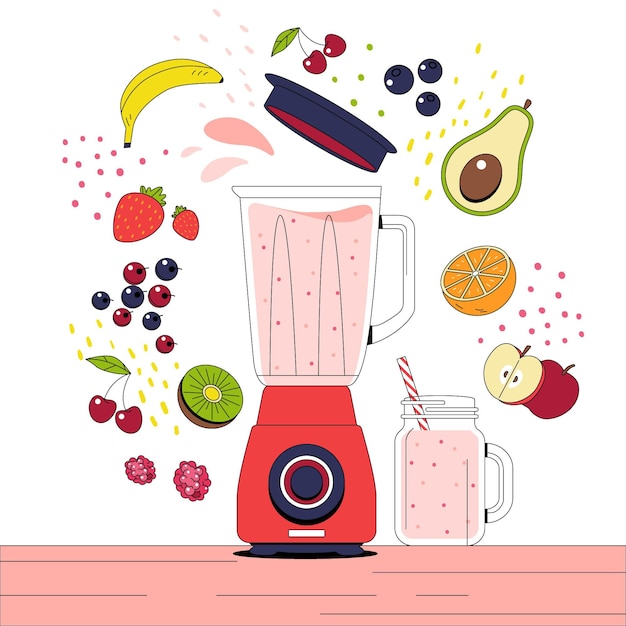 Gratis vector biologische platte smoothies in de illustratie van het blenderglas