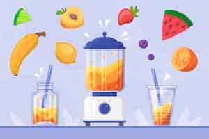 Gratis vector biologische platte smoothies in de illustratie van het blenderglas