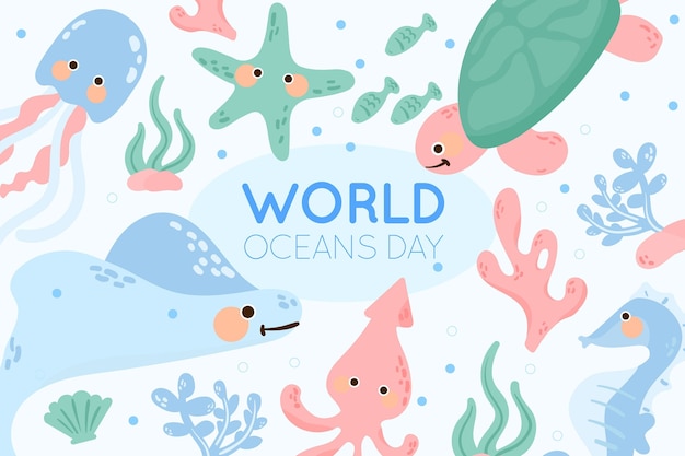 Biologische platte wereld oceanen dag illustratie