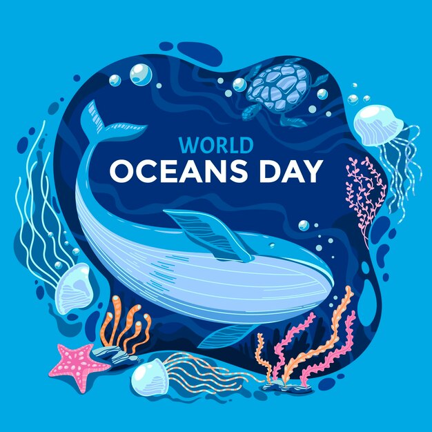 Biologische platte wereld oceanen dag illustratie