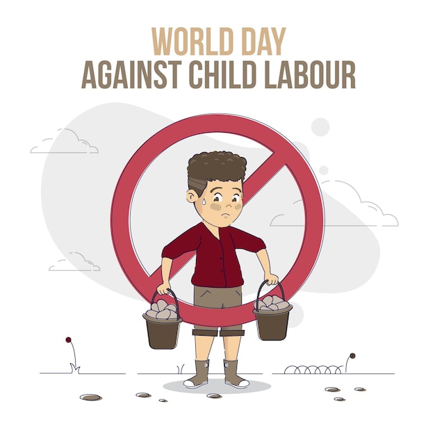 Biologische platte werelddag tegen illustratie van kinderarbeid