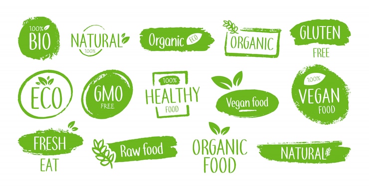 Gratis Vector biologische productemblemen