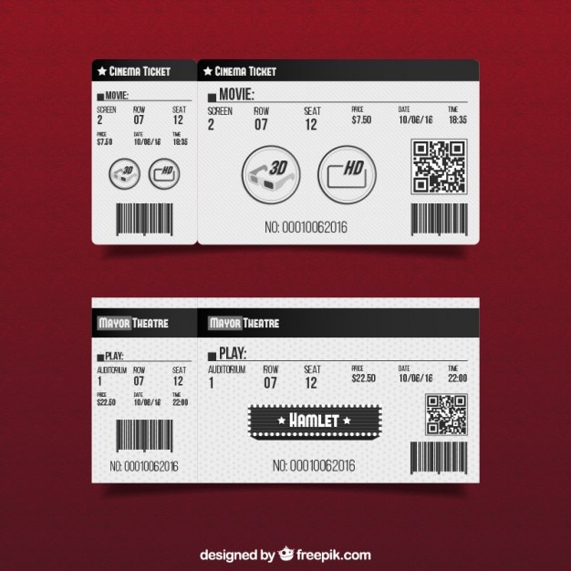 Gratis vector bioscoop en theater tickets