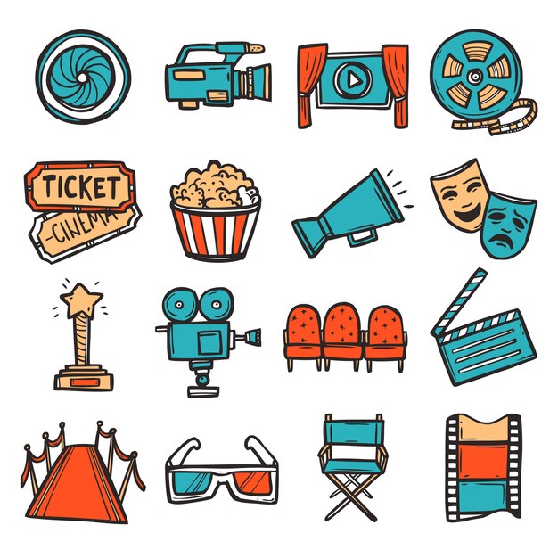 Bioscoop Icons Set Kleur