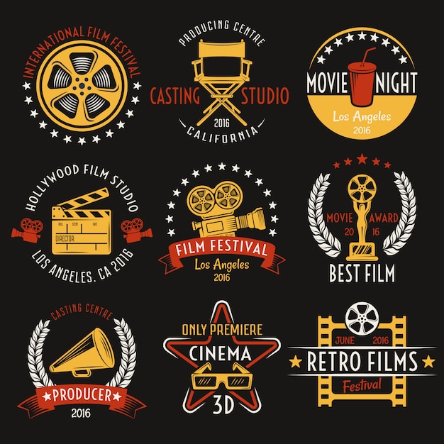 Gratis vector bioscoop retro-stijl emblemen set