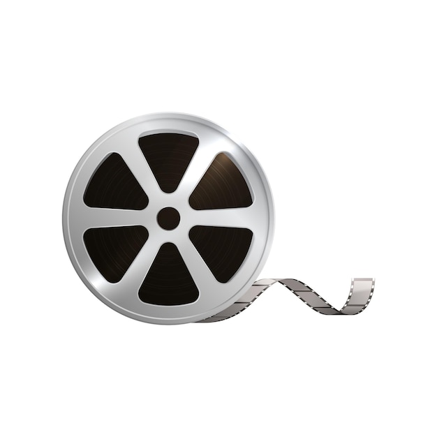 Gratis vector bioscoopfilmproductie realistische transparante compositie met geïsoleerde afbeelding van cirkelspoel met spoel vectorillustratie