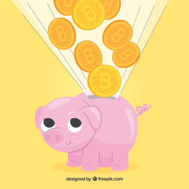 Gratis vector bitcoin ontwerp met spaarpot