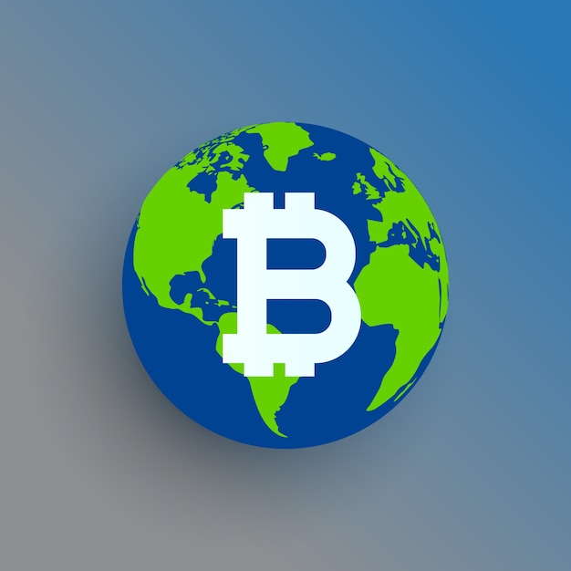 Bitcoin symbool op wereldkaart