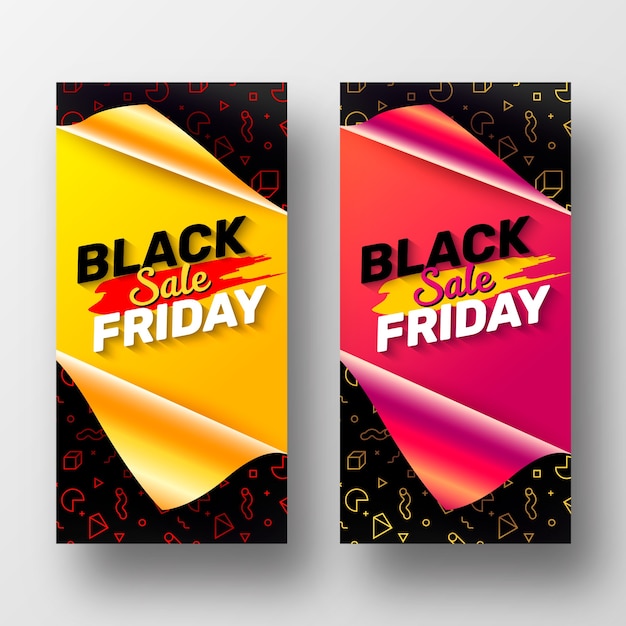 Gratis vector black friday-bannersinzameling met open cadeaupapier