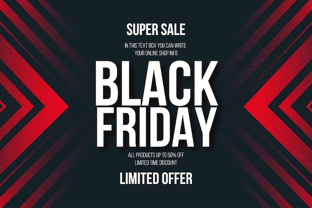 Black Friday Super Sale Banner met abstracte rode vormen achtergrond