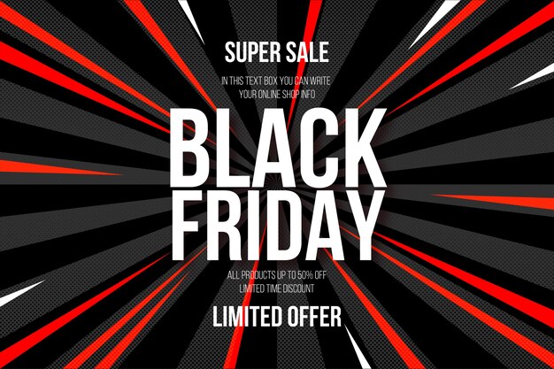 Black Friday Super Sale met abstracte komische achtergrond